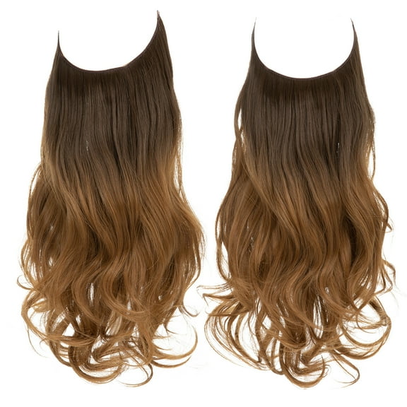 Firefly Hope 1Pcs 18 Inch Invisible Wire Hair Extensions for Women, No Clips Long Wavy Curly Synthetic Hairpiece, Adjustable Transparent Headband, F