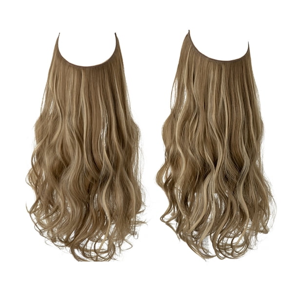 Firefly Hope 1Pcs 22 Inch Invisible Wire Hair Extensions for Women, No Clips Long Wavy Curly Synthetic Hairpiece, Adjustable Transparent Headband, E