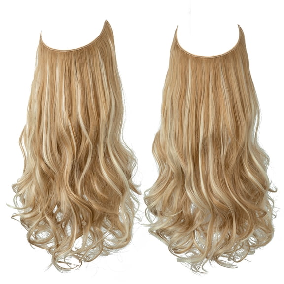 Firefly Hope 1Pcs 22 Inch Invisible Wire Hair Extensions for Women, No Clips Long Wavy Curly Synthetic Hairpiece, Adjustable Transparent Headband, Light Honey Blonde
