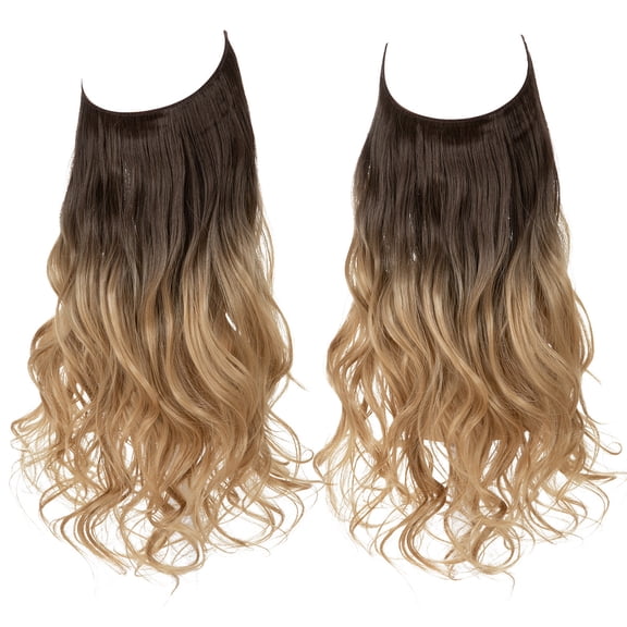 Firefly Hope 1Pcs 22 Inch Invisible Wire Hair Extensions for Women, No Clips Long Wavy Curly Synthetic Hairpiece, Adjustable Transparent Headband, A