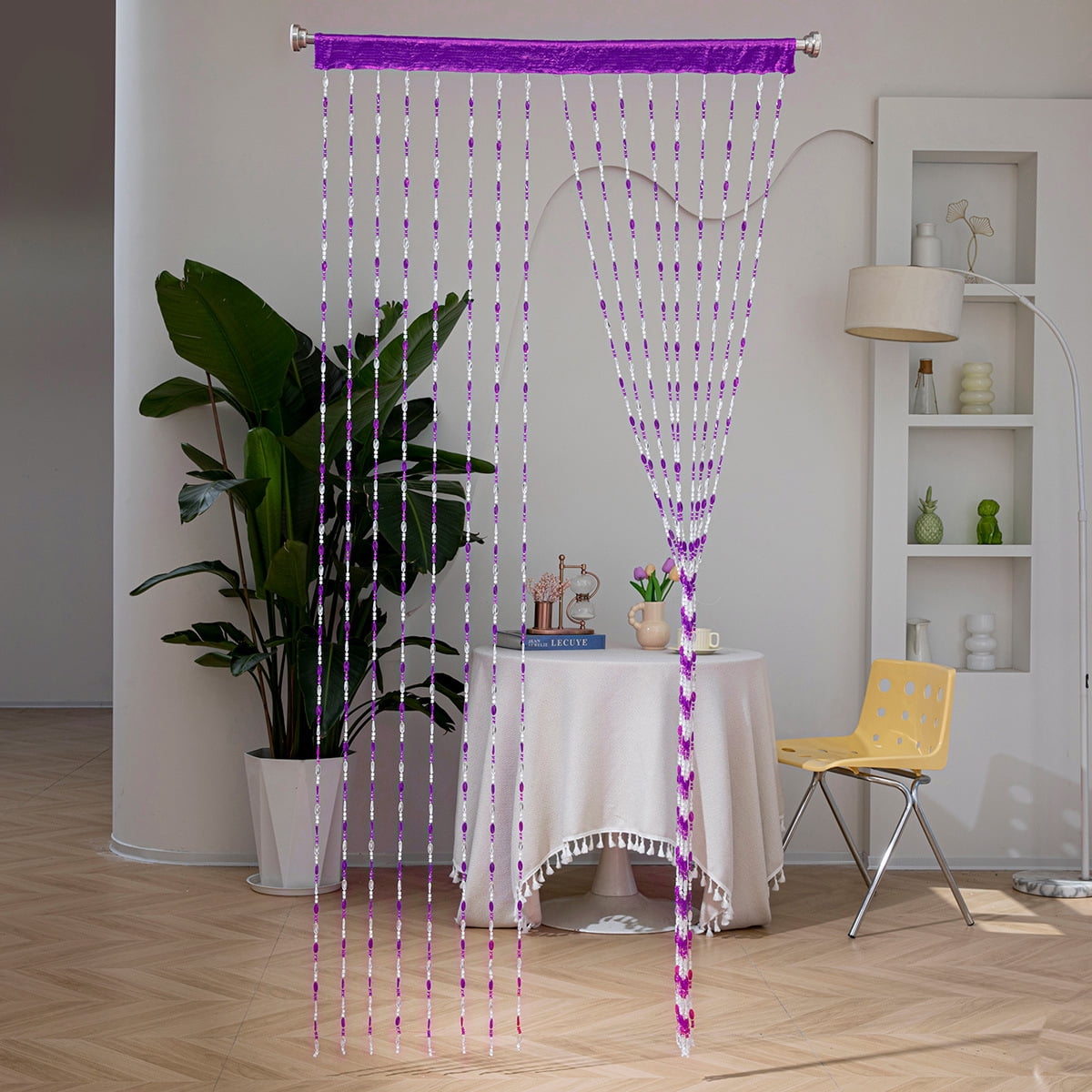 Firefly Hope 1pcs 39×78.7 Inch Clear Acrylic Beaded String Curtain, Tassel Accented Doorway Room Divider & Decor for Window, Living Room & Wedding, Purple