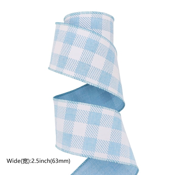 Firefly Hope 2.5 Inch Buffalo Check Wired Edge Ribbon, 10 Yards Farmhouse Plaid for Xmas Tree Bow, Wreath & Gift Wrapping, Blue
