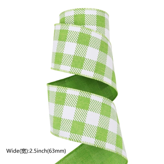 Firefly Hope 2.5 Inch Buffalo Check Wired Edge Ribbon, 10 Yards Farmhouse Plaid for Xmas Tree Bow, Wreath & Gift Wrapping, Green