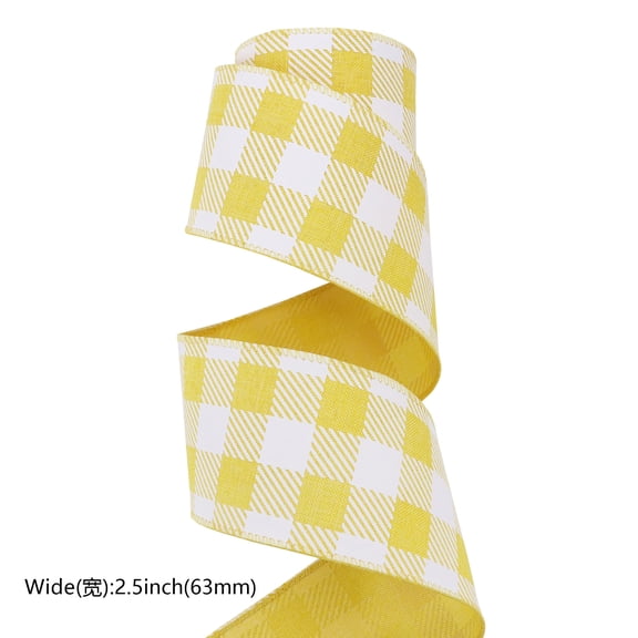 Firefly Hope 2.5 Inch Buffalo Check Wired Edge Ribbon, 10 Yards Farmhouse Plaid for Xmas Tree Bow, Wreath & Gift Wrapping, Yellow
