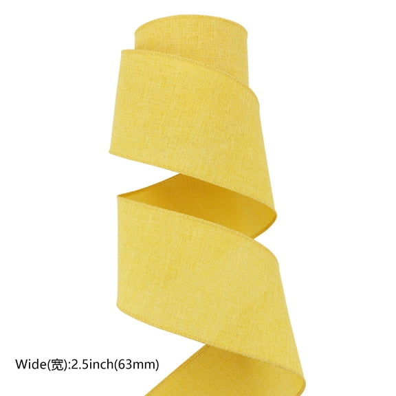 Firefly Hope 2.5 Inch Solid color Wired Edge Ribbon, 10 Yards Farmhouse Plaid for Xmas Tree Bow, Wreath & Gift Wrapping, Yellow