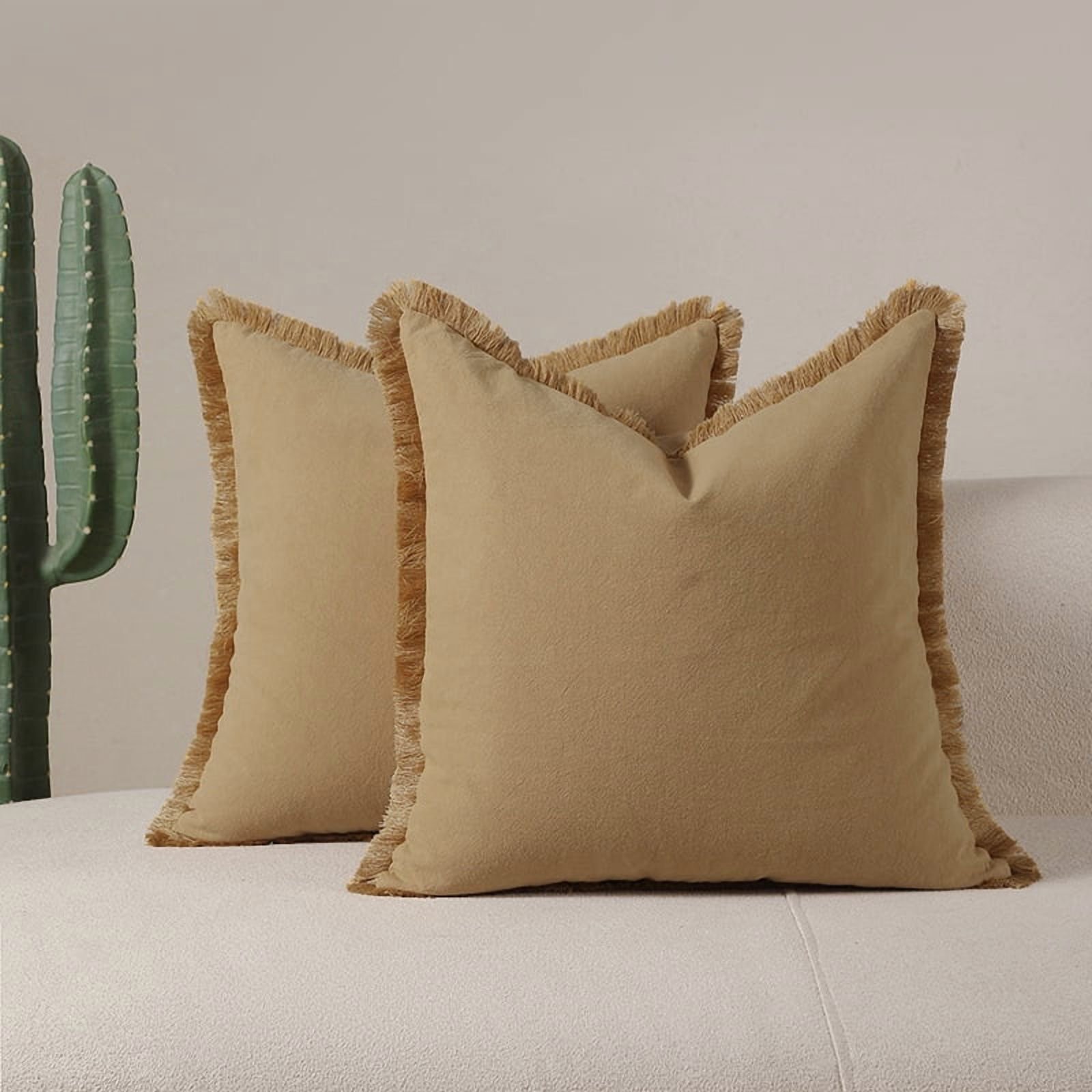 2-Pack Linen Fringe Throw Pillows