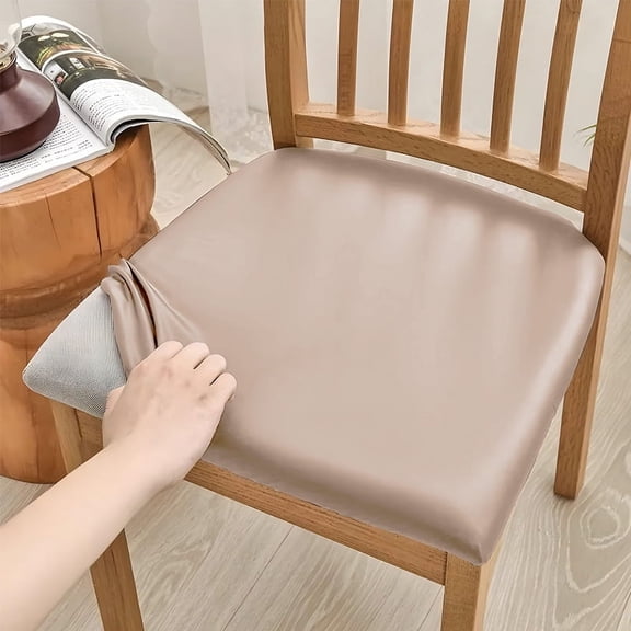 Firefly Hope 2 Pack Waterproof PU Leather Stretch Seat Covers, Dining/Kitchen Chair Protectors, Size L, Khaki