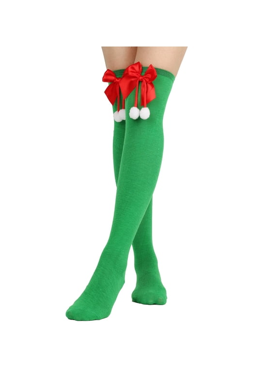 2 Pairs Over Knee Socks Knee-High Socks High Thigh Boot Stockings Women Knee Highs Socks for Girl Cosplay, Daily Wear,Green