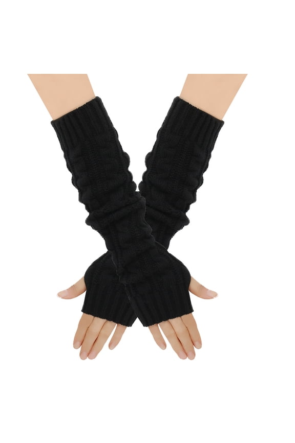 2 Pairs Winter Warm Elongated Knitted Arm Sleeves, Thumbless (No Thumb Holes) for Cold Days(black)