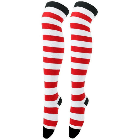 Firefly Hope 2 Pairs Women's & Girls' Striped Knee-High & Over-the-Knee Socks, Thigh-High Boot Stockings Ideal for Cosplay & Daily Wear,Red