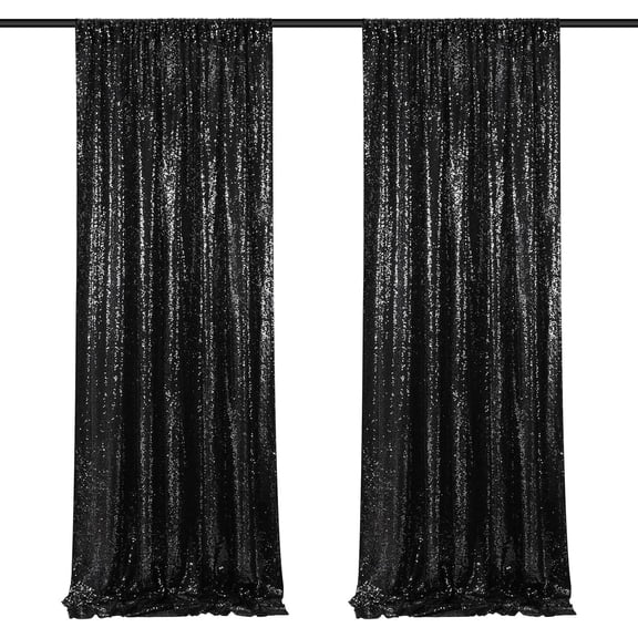 Firefly Hope 2 Panels Black Sequin Backdrop Curtains 2FT x 9.8FT, Glitter Photo Booth Background for Wedding, Baby Shower, Christmas & Stage Decor