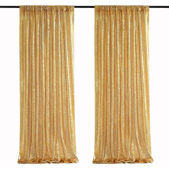 Firefly Hope 2 Panels Golden Sequin Backdrop Curtains 4FT x 9.8FT, Glitter Photo Booth Background for Wedding, Baby Shower, Christmas & Stage Decor