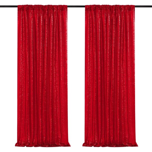 Firefly Hope 2 Panels Red Sequin Backdrop Curtains 4FT x 7.9FT, Glitter Photo Booth Background for Wedding, Baby Shower, Christmas & Stage Decor