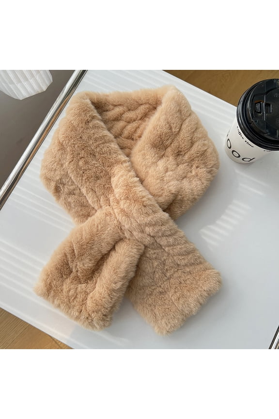2 Pcs Khaki Short Scarfs 31.55.12IN, Soft Fluffy Warm Polyester Winter Scarves for Daily Wear & Warm Keeping