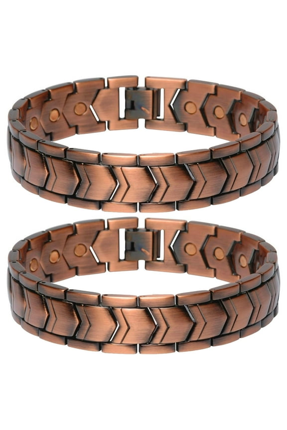 2 Pcs Men Healing Magnetic Solid Copper Link Bracelet Arthritis Pain Relief Gift,A