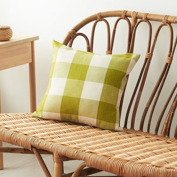 Firefly Hope 2 Piece 17.7" x 17.7" Retro Farmhouse Buffalo Plaid Pillow Cover, Cotton Linen Outdoor Decorative Throw Pillow Case for Sofa, Green