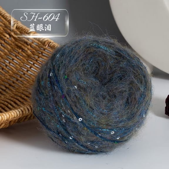 Firefly Hope 2 Rolls 50g Sequined Black Blue Mohair Wool Blend Yarn, Sparkly Glitter Craft Yarn for Knitting & Crochet, Ideal for DIY Winter Hats, Sweaters & Shawls