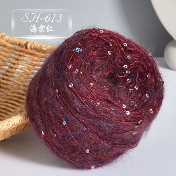 Firefly Hope 2 Rolls 50g Sequined Wine Red Mohair Wool Blend Yarn, Sparkly Glitter Craft Yarn for Knitting & Crochet, Ideal for DIY Winter Hats, Sweaters & Shawls