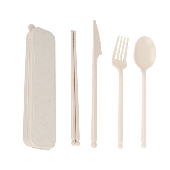 Firefly Hope 2 Set Reusable Wheat Straw Portable Cutlery, Knife, Fork & Spoon Set, Eco-Friendly Utensils for Picnic, Camping & Daily Use (Beige)