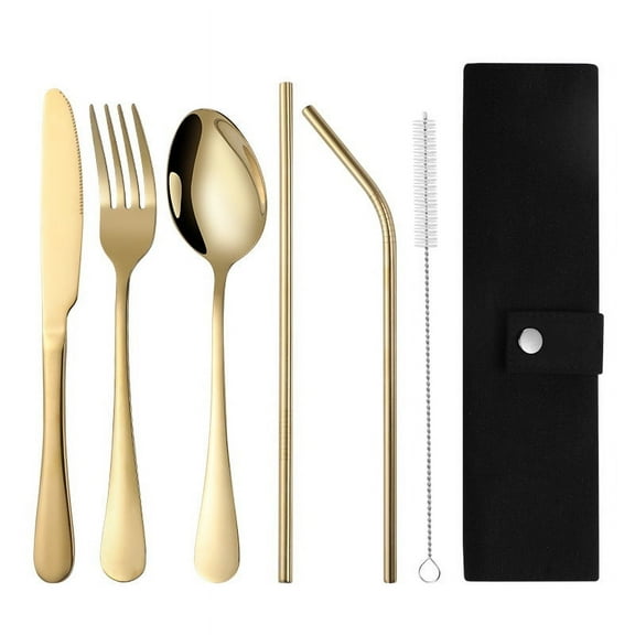 Firefly Hope 2 Sets Portable Stainless Steel Silverware Set, Reusable Utensils with Storage Case, Durable Flatware for Camping, Travel & On-the-Go Use-Gold B