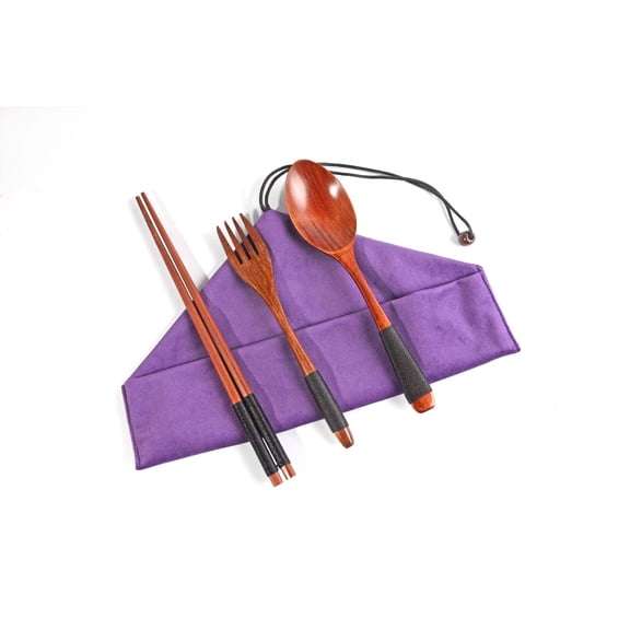Firefly Hope 2 Sets Wooden Flatware Set, Reusable Travel Utensils with Fork, Spoon & Chopsticks, Durable Cutlery with Tied Storage String for On-the-Go, Camping & Daily Use,Purple