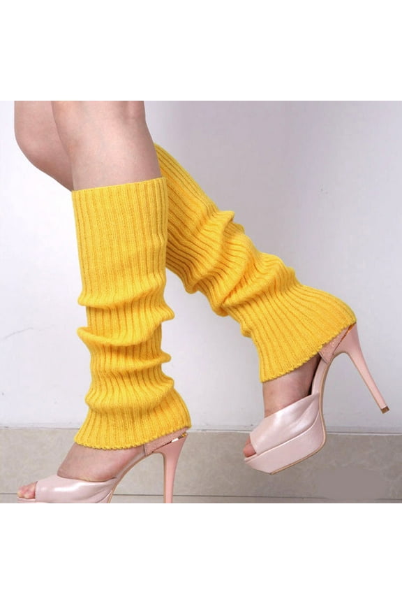 2 pairs Women's Knit Winter Warm Leg Warmers Long Socks, Boot Cuffs Topper Legging Pads, Comfortable Knee Brace Pads & Knee Warmers Sleeve, Dark Yellow