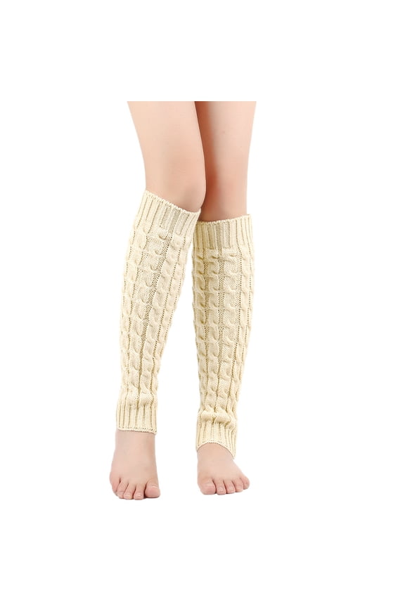 2 pairs of autumn and winter warm knitting wool socks 8-word Fried Dough Twists pile socks, suitable for and boys warm winter knitting warm socks (light yellow A)