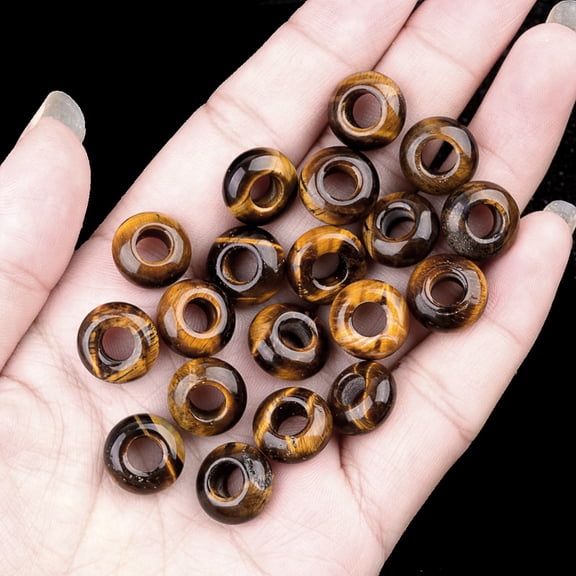 Firefly Hope 20 Pcs 612mm Rondelle Natural Gemstone Loose Beads, Large Hole Beads for DIY Jewelry Making, Bracelets & Macrame Projects, Tiger Eye