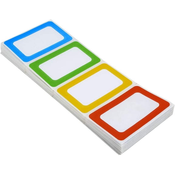 Firefly Hope 200 Pcs Plain Name Tag Stickers (3.5 x 2.25 Inch), Colorful Border Design for Easy Identification