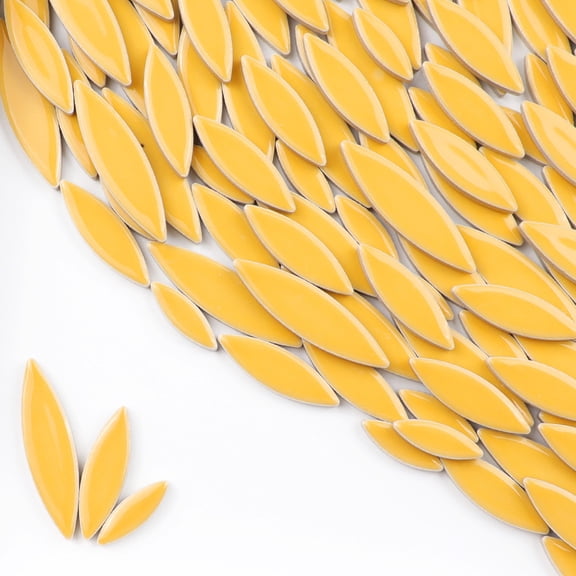 Firefly Hope 200g Floral Petal & Leaf Ceramic Mosaic Tiles, Loose Bulk Inlay Chips, DIY Craft Supplies for Indoor Outdoor Decor Ornaments, Dark Yellow