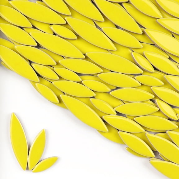 Firefly Hope 200g Floral Petal & Leaf Ceramic Mosaic Tiles, Loose Bulk Inlay Chips, DIY Craft Supplies for Indoor Outdoor Decor Ornaments, Lemon Yellow