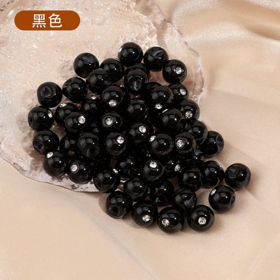 Firefly Hope 20Pcs 10mm Round Resin Faux Jade Bead Buttons with Pearl Rhinestone, Clothing Fasteners for Shirt Chiffon Sewing, Black