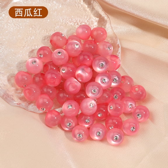 Firefly Hope 20Pcs 10mm Round Resin Faux Jade Bead Buttons with Pearl Rhinestone, Clothing Fasteners for Shirt Chiffon Sewing, Dark Pink