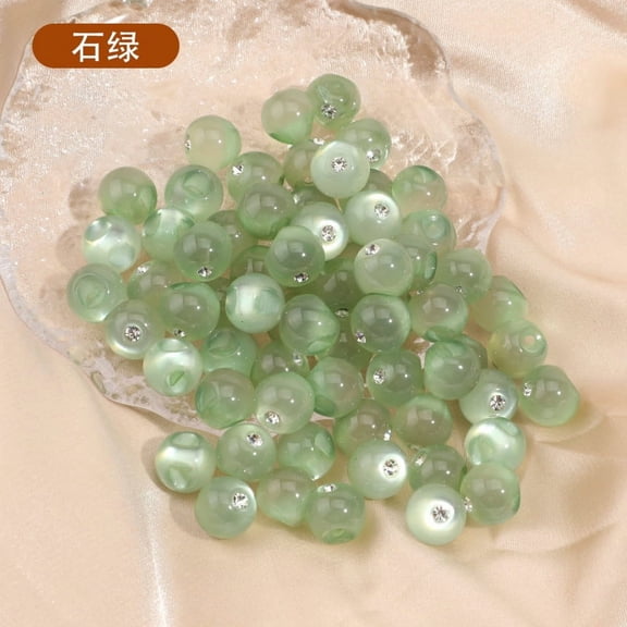 Firefly Hope 20Pcs 10mm Round Resin Faux Jade Bead Buttons with Pearl Rhinestone, Clothing Fasteners for Shirt Chiffon Sewing, Light Green