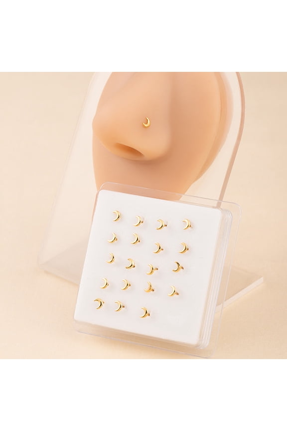 20Pcs Hypoallergenic Direct-Entry Straight Nose Studs & Rings - Unisex Nostril Piercing Jewelry for Women & Men, Golden A