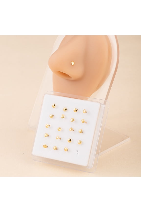 20Pcs Hypoallergenic Direct-Entry Straight Nose Studs & Rings - Unisex Nostril Piercing Jewelry for Women & Men, Golden B