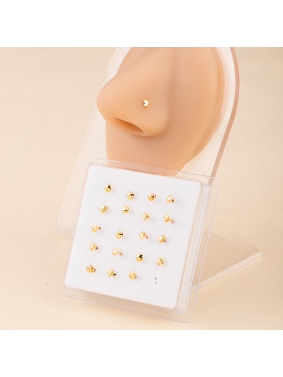 20Pcs Hypoallergenic Direct-Entry Straight Nose Studs & Rings - Unisex Nostril Piercing Jewelry for Women & Men, Golden B