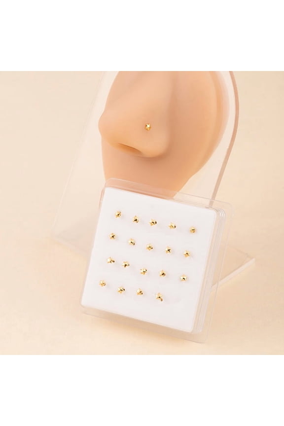 20Pcs Hypoallergenic Direct-Entry Straight Nose Studs & Rings - Unisex Nostril Piercing Jewelry for Women & Men, Golden E