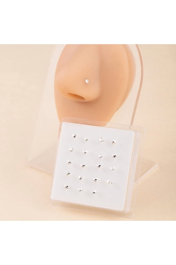 20Pcs Hypoallergenic Direct-Entry Straight Nose Studs & Rings - Unisex Nostril Piercing Jewelry for Women & Men, Silver B