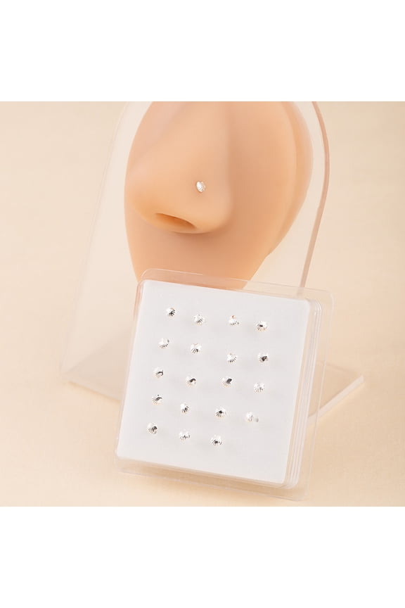 20Pcs Hypoallergenic Direct-Entry Straight Nose Studs & Rings - Unisex Nostril Piercing Jewelry for Women & Men, Silver B
