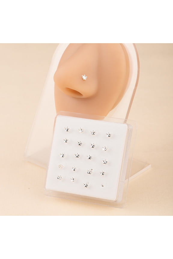 20Pcs Hypoallergenic Direct-Entry Straight Nose Studs & Rings - Unisex Nostril Piercing Jewelry for Women & Men, Silver D