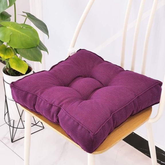 Firefly Hope 20x20 Inch Solid Color Cotton Linen Chair Cushion, Dark Purple Soft Square Seat Pad for Dining, Office, Kitchen Comfort Seating