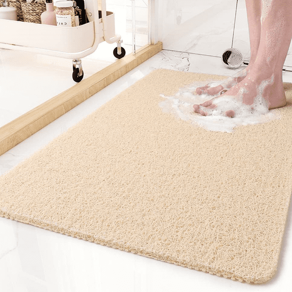 Firefly Hope 21x21 Inch PVC Shower Bath Mat, Non-Slip Bathtub Mat with Drain Holes, Quick Drying Safety Bathmat for Shower Tub & Bathroom, Beige