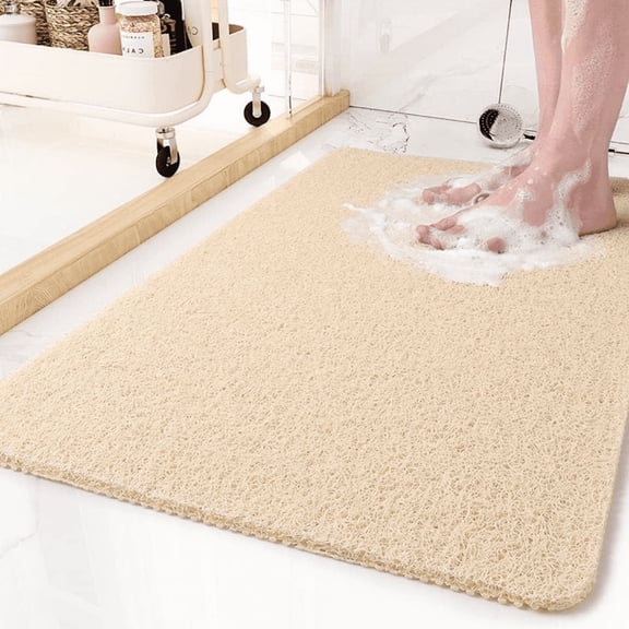 Firefly Hope 21x21 Inch PVC Shower Bath Mat, Non-Slip Bathtub Mat with Drain Holes, Quick Drying Safety Bathmat for Shower Tub & Bathroom, Beige