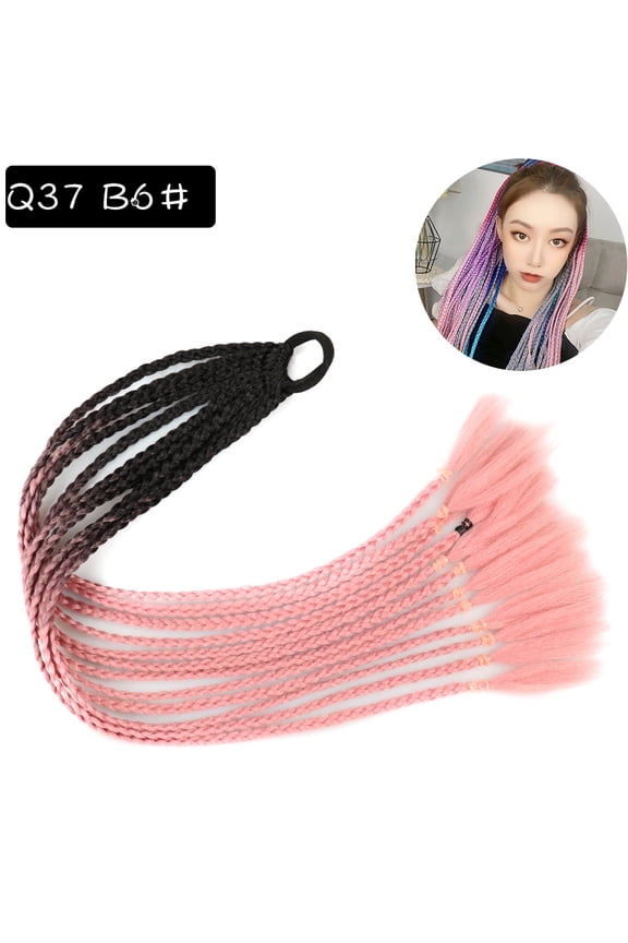 24 Inch Colored Ponytail Hair Extensions 2 Pcs, Synthetic Braided Ponytail for Daily & Rave Hairstyling, Easy Wear Pony Tails Hairpiece, Black to Peach Pink