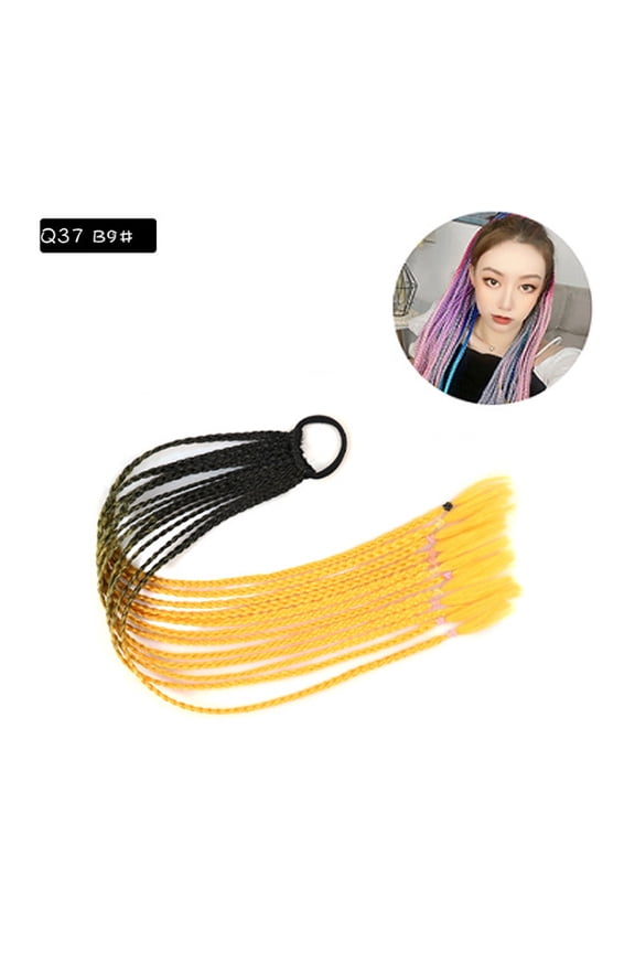24 Inch Colored Ponytail Hair Extensions 2 Pcs, Synthetic Braided Ponytail for Daily & Rave Hairstyling, Easy Wear Pony Tails Hairpiece, Black to Yellow