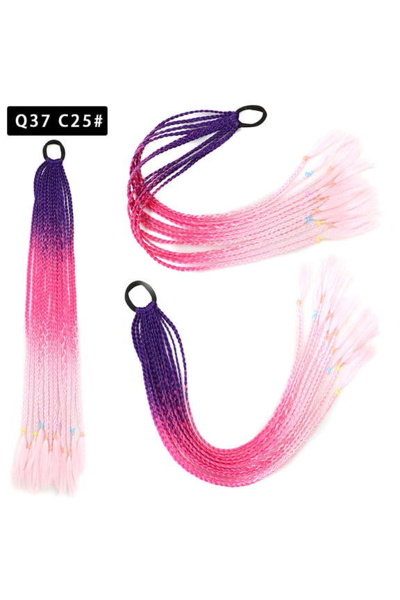 24 Inch Colored Ponytail Hair Extensions 2 Pcs, Synthetic Braided Ponytail for Daily & Rave Hairstyling, Easy Wear Pony Tails Hairpiece, Y