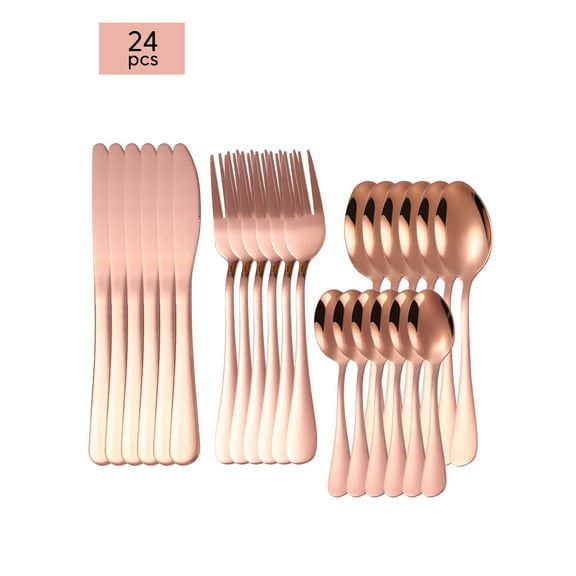 Firefly Hope 24 Piece Stainless Steel Silverware Flatware Set for 6, Durable Cutlery Tableware, Versatile Kitchen Utensils for Home, Restaurant Dinners & Party Gatherings,Rose Gold