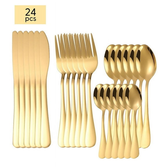 Firefly Hope 24 Piece Stainless Steel Silverware Flatware Set for 6, Durable Cutlery Tableware, Versatile Kitchen Utensils for Home, Restaurant Dinners & Party Gatherings,Gold