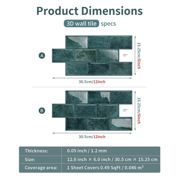 Firefly Hope 24-Sheet 6"12" Peel and Stick Subway Tiles, Waterproof Self-Adhesive Backsplash for Kitchen & Bathroom DIY Decor, Blue Green